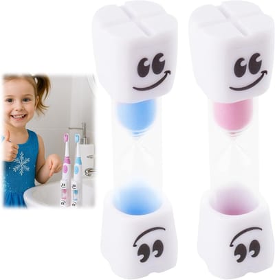 Kleurige zandloper voor kinderen met glimlachend gezicht - 2 minuten tandenpoets timer, ideaal voor spelletjes, keuken en studie (2 stuks)