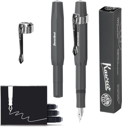 Kaweco - Vulpen (3delig) - Vulpen Sport Skyline Grijs Fountain Pen - Extra Fine - Nostalgic Octagonal Clip Chrome -  doosje vullingen