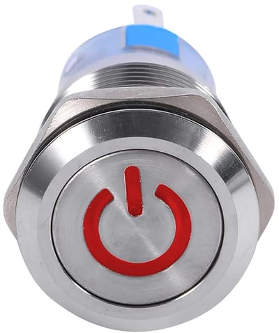 Drukschakelaar met LED - Zelfsluitende schakelaar - Apparaten Bedienen - Roestvrijstalen Constructie - 19 Mm - Rood