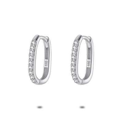 Twice As Nice Ovale oorringen in zilver, zirkonia, 10 mm