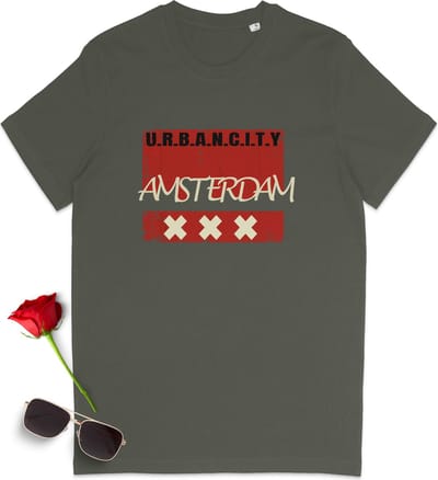 T Shirt Heren - Urban Amsterdam - Groen (Khaki) - Korte Mouw - Maat S