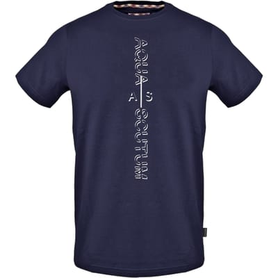 Aquascutum Heren-T-shirt met verticaal logo en ronde hals (Marine)