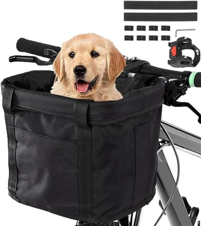 VIN® Fietsmand Hond – Hondenmand Fiets Opvouwbaar – Fietsmand Hond Voorop Eenvoudig te Installeren – Fietstas Hond Waterdicht – Stuurtas – Zwart – 30 x 20 x 25 cm