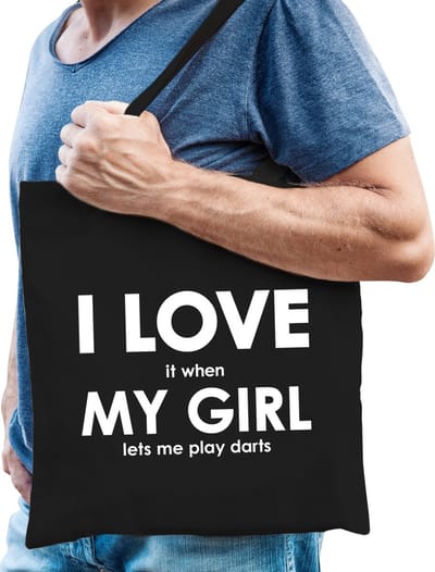 I love it when my girl lets me play darts katoenen tas - darten hobby tasje/ boodschappentas heren - Cadeau darter