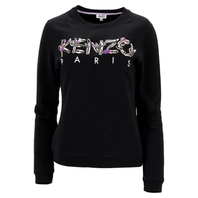 Kenzo trui met ronde hals en geborduurd logo in zwart katoen