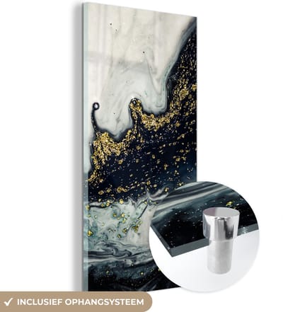 MuchoWow® Glasschilderij 20x40 cm - Schilderij acrylglas - Marmer - Abstract - Goud - Luxe - Foto op glas - Schilderijen