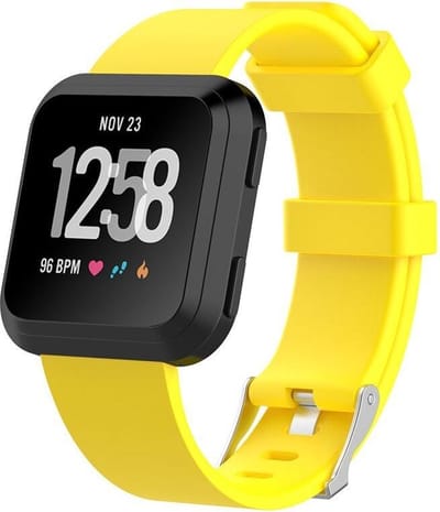 KELERINO. Siliconen bandje geschikt voor Fitbit Versa (Lite) met gespsluiting - Geel - Large