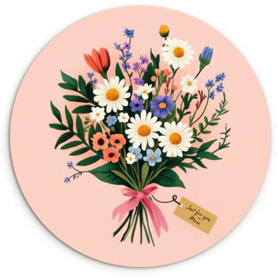 WallCircle® Wandcirkel 120x120 cm - Muurcirkel Margrieten - Boeket - Strikje - Roze - Muurdecoratie woonkamer - Wanddecoratie slaapkamer - Kamer decoratie accessoires - Ronde schilderijen XXL