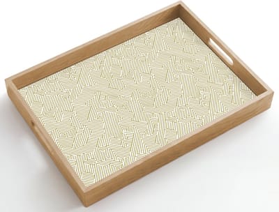 Dienblad hout 50x35 cm - Schootdienblad - Geometrisch - Lijnen - Groen - Borrelplank rechthoek - Plateau dienbladen