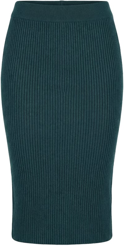 Studio Untold - Dames - Gebreide rok Slim Fit midi-lengte elastische tailleband - Donkergroen - Maat 42+