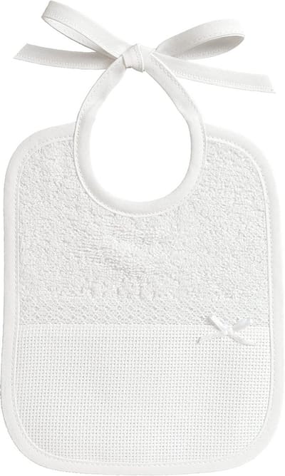 SnelShoppen - Handgemaakte Witte Frottee Slab met Aida Borduurzakje voor Baby's en Peuters, 100% Italiaans, 18 x 21 cm, Perfect voor Feestjes en Dagel