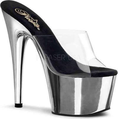 Pleaser - ADORE-701 Muiltjes - Paaldans schoenen - 35 Shoes - Zwart/Chroomkleurig