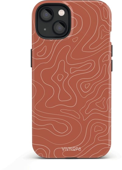 VivaLora Tough Telefoonhoesje iPhone 13 met MagSafe - Wavy Lines Print - 2-in-1 Phone Case - Hard Case & Siliconen Backcover - Extra Bescherming - Shockproof Cover - Rood/Ecru