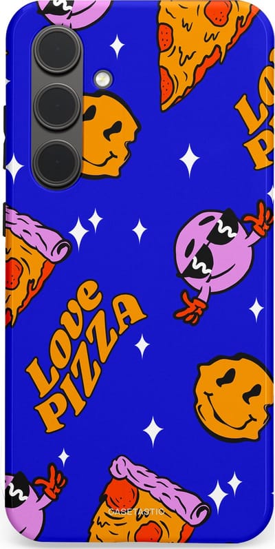 Casetastic hoesje geschikt voor Samsung Galaxy S24 Plus - Dubbellaagse bescherming - Funky Pizza - Fashion Case - Paars Okergeel Donkerblauw Bruin