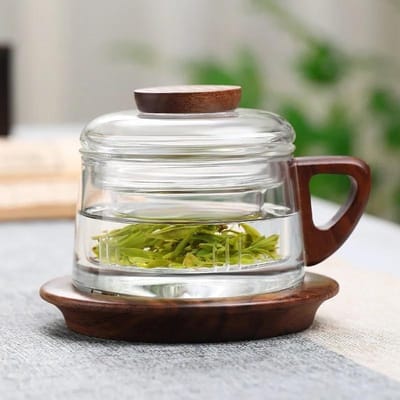 200ml Glazen Theekop met Filter en Houten Handvat Hoge Borosilicaatglas Theekop Thuis Kantoor Thee Separatie Mok Kung Fu Theeset