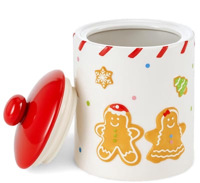 NTH products- Voorraaddoos Keramiek 18 cm - Voorraaddoos met Deksel - Decoratie - Opslag voor Koekjes/Snoep - Peperkoekmannetje - Kerstthema - Opbergdoos