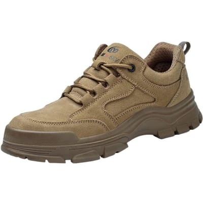 Chaussures de travail pour hommes anti-écrasement, anti-perforation, à semelle solide isolée, en cuir résistant à l'usure et respirant, chaussures de sécurité ultralégères 46 beige