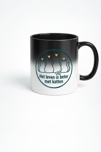 Magische Mok - Het leven is beter met katten - Hittegevoelige Koffiemok met Katten Design