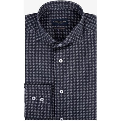 Cavallaro Napoli Overhemd Cecilio Pied-de-Poule Pattern Donker Blauw / male