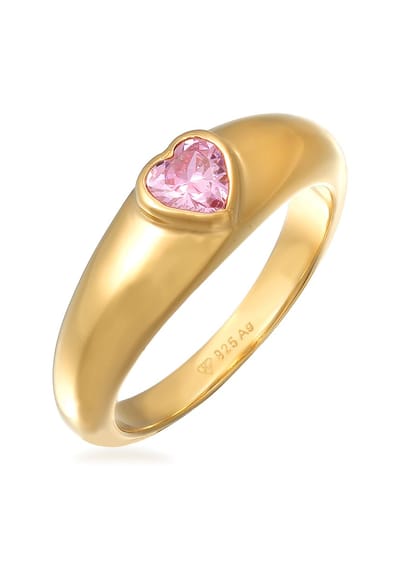 Elli - Ring - Dames Band Hart Liefde met Zirkonia in 925 Sterling Zilver Verguld - Dames