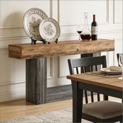 MODENUIT Consoletafel - Rechthoekig Met Onderplank - Voor Hal En Bank - MDF Grijs En Rustiek Bruin - 160 Cm