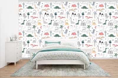 Behang - Fotobehang Patronen - Dino - Boom - Jongetje - Jongens - Kinderen - Kids - Breedte 500 cm x hoogte 280 cm