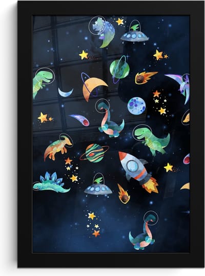 Poster in lijst - Fotolijst 20x30 cm - Posters - Ruimte - Dino - Dinosaurus - Jongens - Posterlijst zwart - Kamer decoratie - Wanddecoratie kinderkamer - Muurdecoratie babykamer