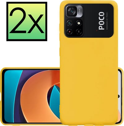 Hoesje - 2 Stuks - Geschikt voor Xiaomi Poco M4 Pro 5G - Sterk & Shockproof - Case Siliconen - Back Cover - Telefoon Hoes - Geel