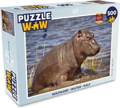 Puzzel Nijlpaard - Water - Kalf - Legpuzzel - Puzzel 500 stukjes