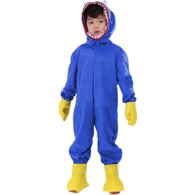 Jongens Meisjes Huggy Wuggy Kostuum voor Kinderen Poppy Playtime Kostuum Met Hoofddeel voor Halloween Cosplay Feest Jumpsuit L-140CM blauw