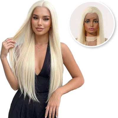 SassyGoods Lace Front Pruik - Pruiken Dames Lang Haar - Hittebestendig Synthetisch - Lange Steile Wig - Natuurlijk - 80 cm