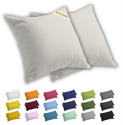 Lavea® Kussenslopen 40x40 cm Set van 2 – Kussenhoezen van 100% Zachte en Ademende Jersey Katoen met YKK Ritssluiting – Crème