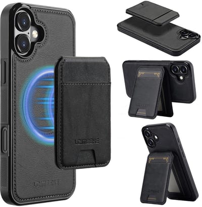 LC.IMEEKE Hoesje - Geschikt voor iPhone 17 Hoesje - LC.IMEEKE L3 - Leather Back Cover met Pasjeshouder - MagSafe Compatible - Zwart