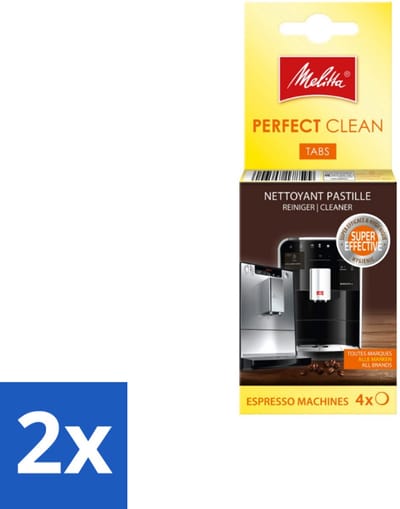 2 x Melitta - Perfect Clean – Reinigingstabletten – Voor volautomatische espressomachines – 4 tabletten - Reinigingstabletten - Koffieautomaten - Zetgroep Reinigen - Koffieolie Verwijderen - Smaak Verbeteren