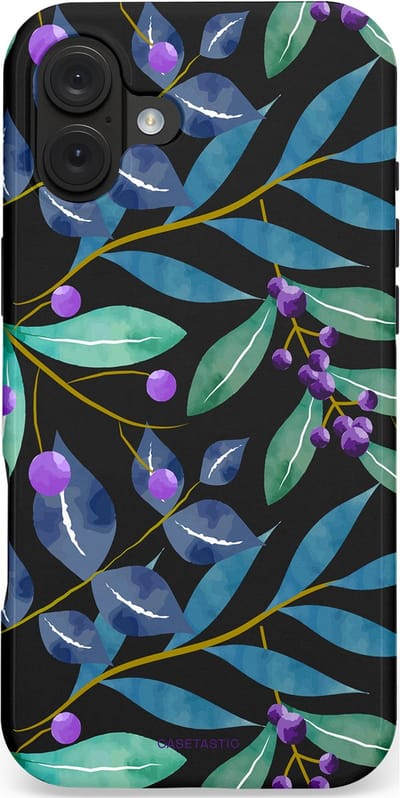Casetastic hoesje geschikt voor Apple iPhone 16 Plus - MagSafe - Dubbellaagse bescherming - Besjes fantasie - Fashion Case - Zwart Petrol Saliegroen