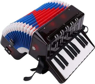 Piano Accordeon met 17 Toetsen en 8 Bassen, Muzikaal Instrument voor Beginners met Verstelbare Leren Band en Ritme Training