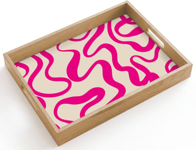 Dienblad hout 40x30 cm - Schootdienblad - Lijnen - Roze - Beige - Abstract - Minimalistisch - Borrelplank rechthoek - Plateau dienbladen