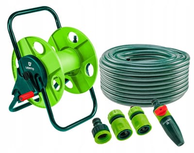 Tuinwaterslang Set: 30m 1/2" slang, haspel, sproeier & koppeling