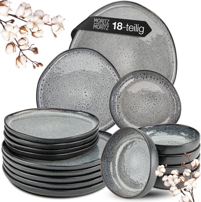 Moritz & Moritz ORGANIC Serviesset 6 Persoons - 18-delig Servies Set met Dinerbord, Soepbord en Dessertbord - Grijs