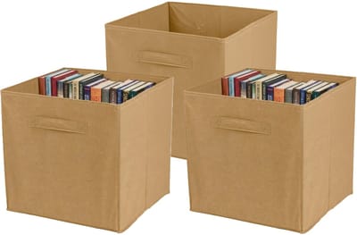 Urban Living Opbergmand Square Box - 3x - karton/kunststof - 29 liter - beige - 31 x 31 cm - Vakkenkast