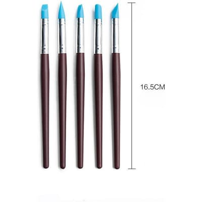 Lot de 5 outils de sculpture en silicone pour le modelage au pinceau, le pointillage, le nail art, la poterie, l'argile, le bricolage noir