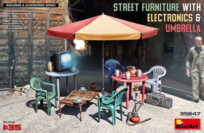 MiniArt Modelbouwpakket Militaire voertuigen - 35647 Street Furniture with Electronics - Umbrella Plastic - 1:35 - Modelbouw