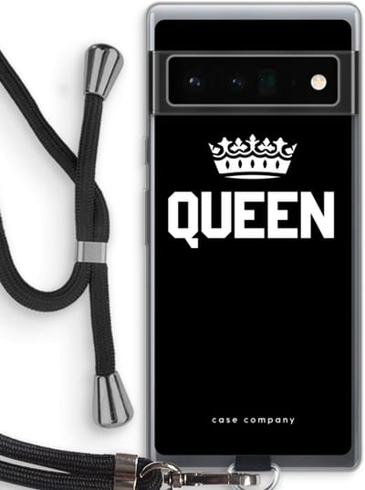 Case Company® - Hoesje met koord geschikt voor Google Pixel 6 Pro hoesje met Koord - Queen zwart - Telefoonhoesje met Zwart Koord - Bescherming aan alle Kanten en Over de Schermrand