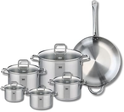 Set van 1 Koekenpan 32 cm en 5 kookpotten 12, 14, 16, 20 en 26 cm Elo Profi Citrin