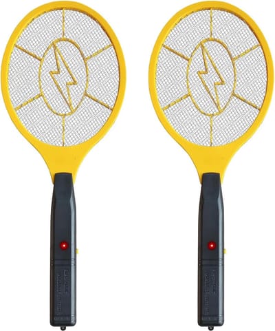 Elektrische Vliegenmepper 2 stuks - Handheld Muggenracket voor Binnen & Buiten - Batterijgevoede Insectenslapper met Hoogspanning - Tennisstijl Muggenmepper tegen Vliegen & Muggen - 1 Pak