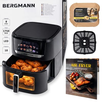 BERGMANN YI Air Fryer - 8L Capaciteit - 1750W - Vetvrij frituren - Inclusief Receptenboek