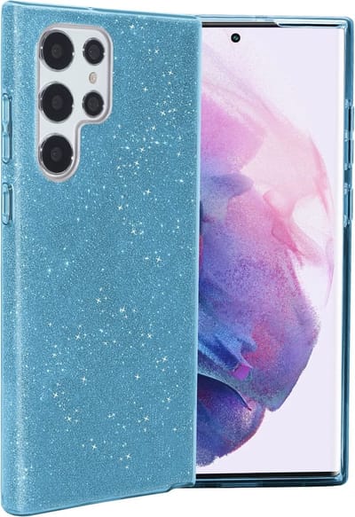 Hoesje Geschikt Voor Samsung Galaxy S22 Ultra hoesje glitter backcover – Blauw – oTronica