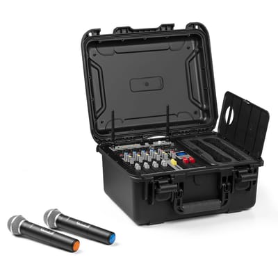 Vonyx VMA106 Mixer in stevige flightcase - Met 2 UHF draadloze microfoons - Alles-in-één systeem