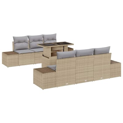 vidaXL Bankstel 7 st Beige en Licht Grijs poly rattan