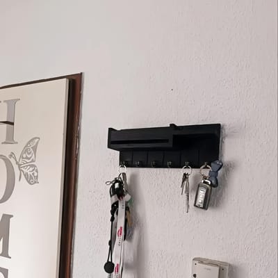 Porte-clés mural en bois 1 pièce Étagère Crochets Organisation de la maison Décor de ferme blanc